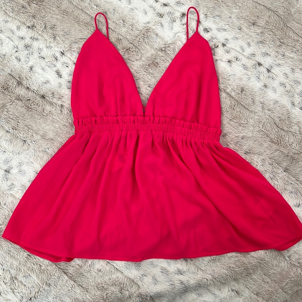 Express hot Barbie pink sexy v-neck top.
